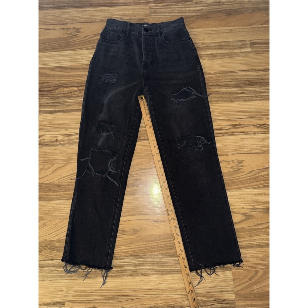PACSUN Women's Black High-Rise Straight Distressed Jeans Sz 24